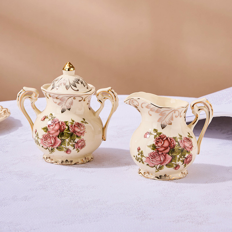 Tea Coffee Sugar Container - 2pcs,Rose pattern ceramic milk jug/sugar container,elegant