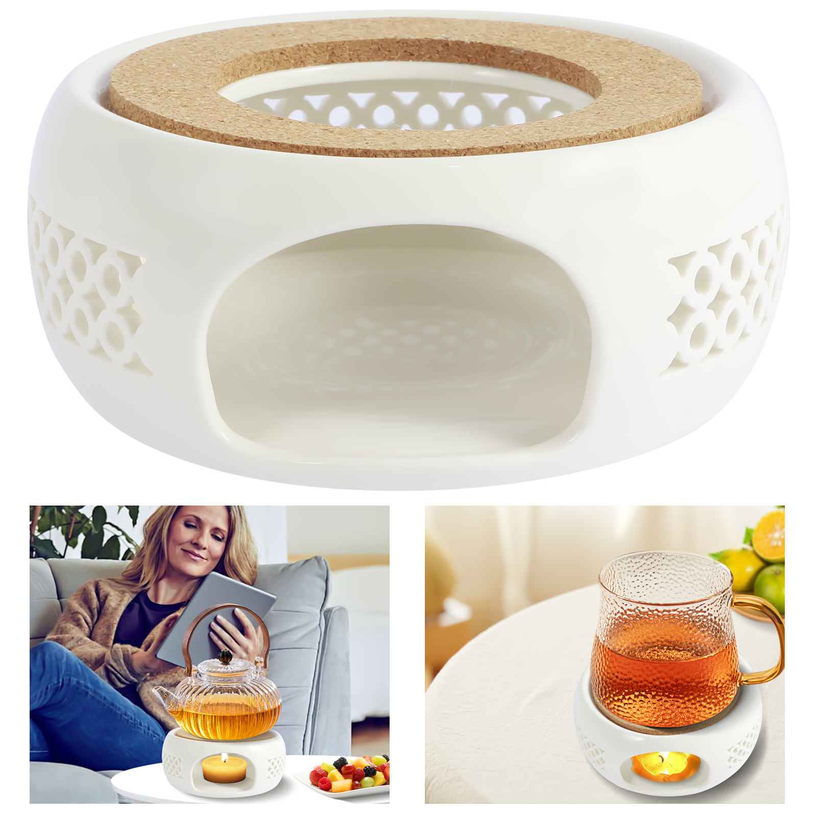 Coffee Tea Stand - Ceramic Teapot Warmer Holder Base Hollow
