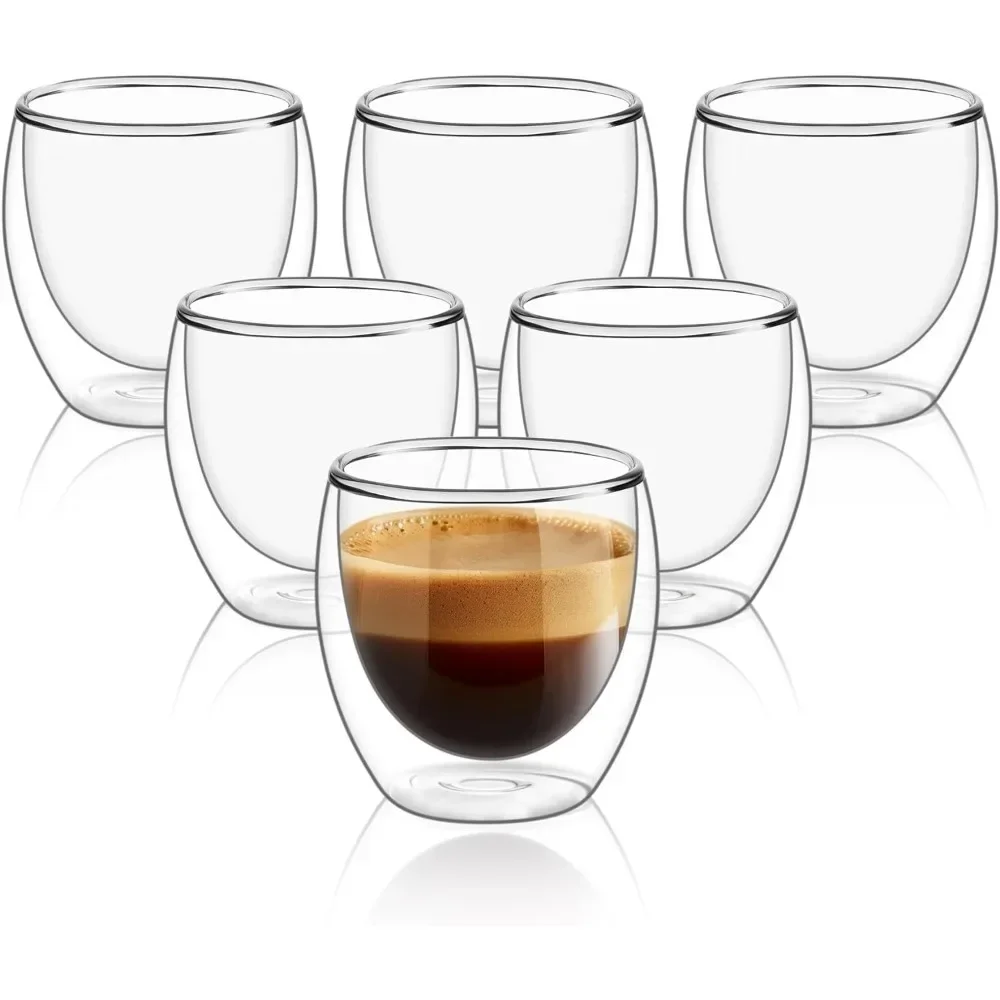 Tea Coffee Pot Set - 6 pcs Clear Double Wall Glass