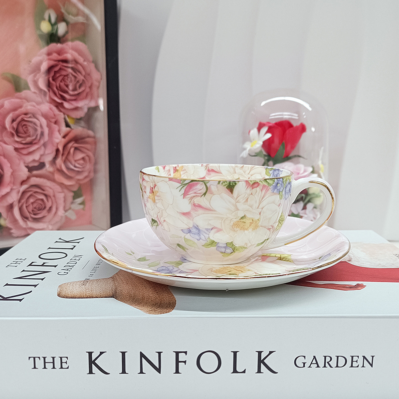 Coffee Tea Gift Set - Elegant Pastoral Floral Fine Bone China