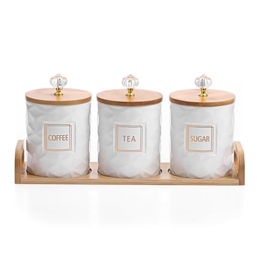 Tea Coffee Sugar Container - Set of 3 Ceramic Canisters Set
