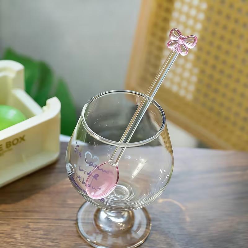 Pink Bow-Adorned Glass Coffee  - Tea Coffee Utensils 评论和价格