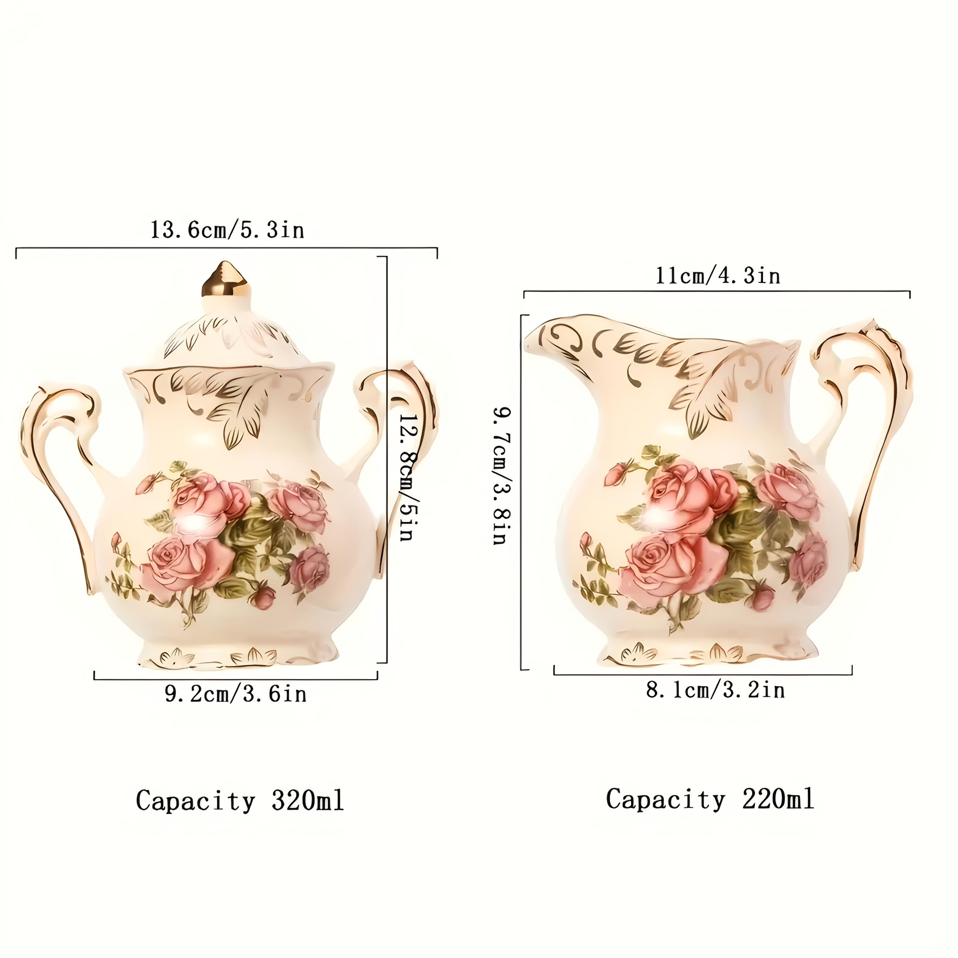 2pcs,Rose pattern ceramic milk - Tea Coffee Sugar Container 评论和价格
