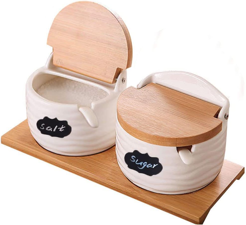 Ceramic Salt Cellars with Lids - Coffee Tea Sugar 评论和价格