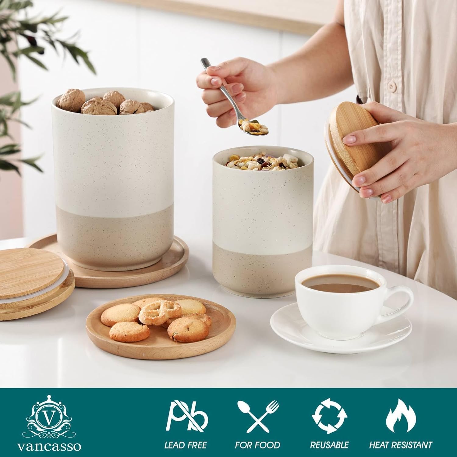 Sabine Ceramic Canister Set wi - Coffee Tea Sugar 评论和价格