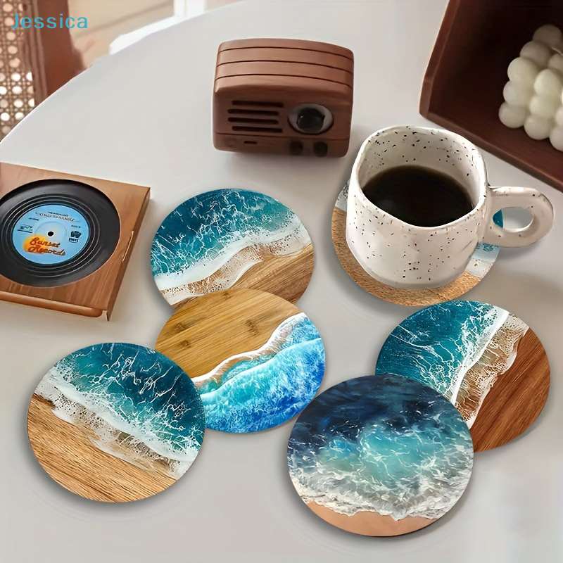 ♥Ocean Wave & Wood Grain Coast - Tea Coffee Pot Set 评论和价格